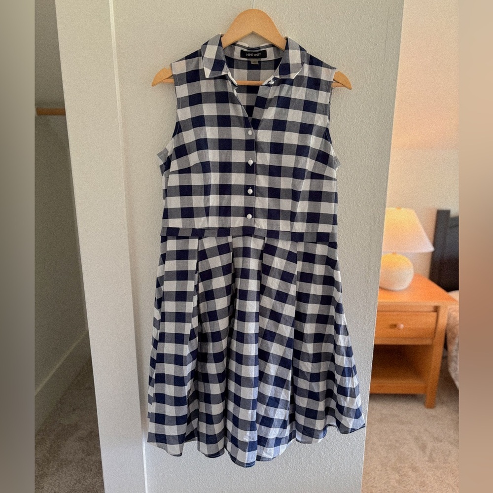 Nine West Navy and White Plaid women’s dress